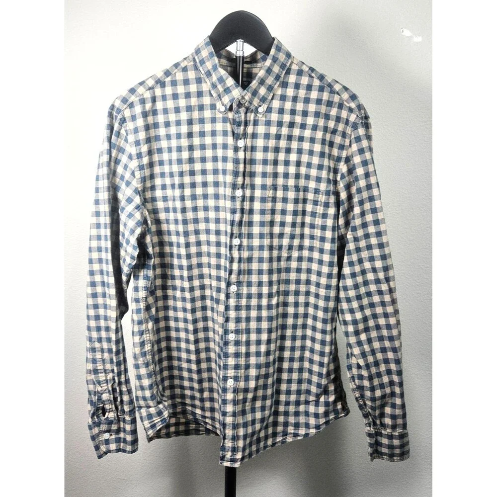 J.Crew Flex Washed Slim Fit Shirt Mens Large Button Front Green Tan‎ Preppy